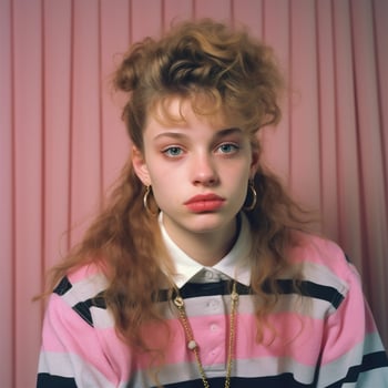 Generative AI, teen portrait in style 90s or 80s, retro fashion, vintage colors photo