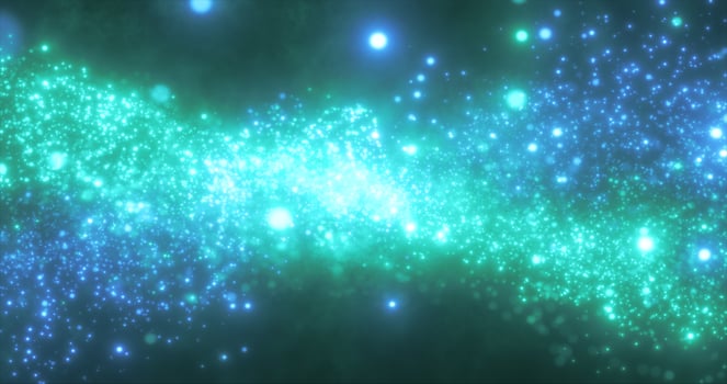 Abstract green energy magic round particles round with bokeh effect glowing background photo