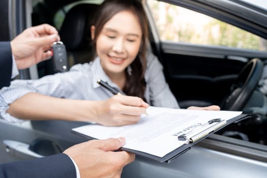 lease, rental car, sell, buy. Dealership send contract and car keys to new owner to sign. Sales, loan credit financial, rent vehicle, insurance, renting, Seller, dealer, installment, car care business photo