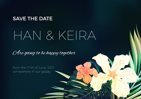 Wedding invitation or card design with exotic tropical flowers and leaves photo