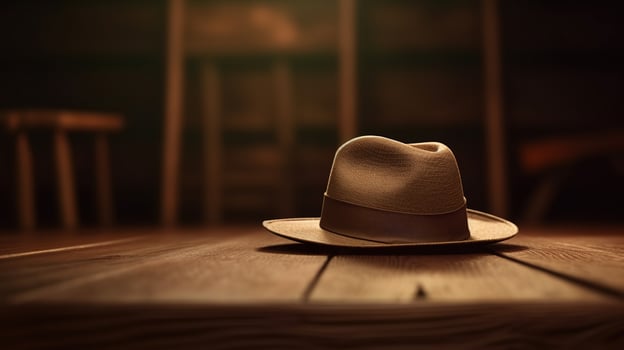 hat and wooden table in the background Created with AI photo