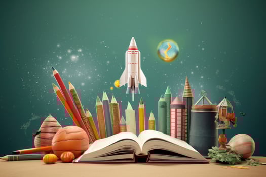 Start of school concept with rocket photo