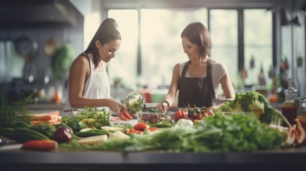 Woman cooks on the kitchen photo
