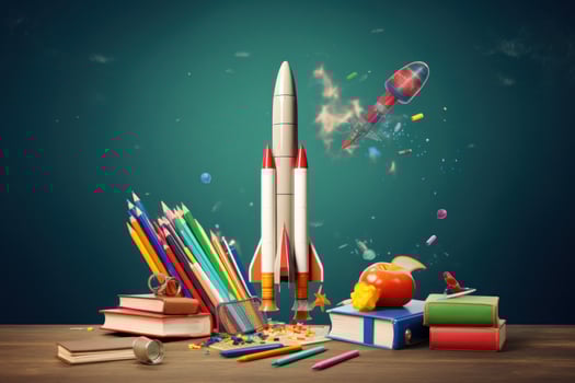 Start of school concept with rocket photo