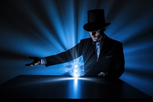 A magician showing magic tricks around a magic hat photo