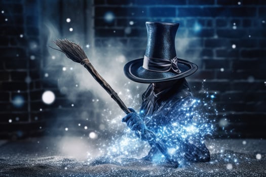 A magician showing magic tricks around a magic hat photo