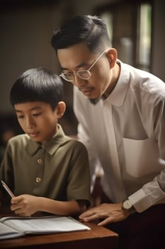 Indonesian male teacher with his student AI Generative photo