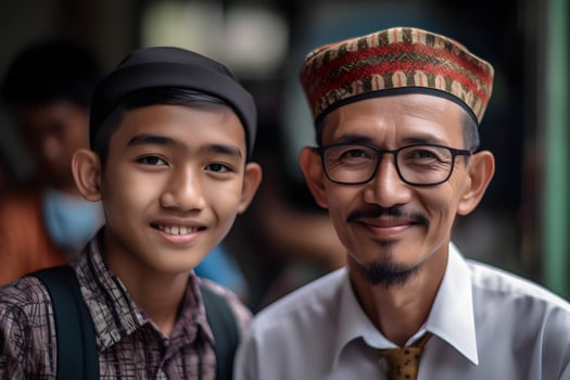 Indonesian male teacher with his student photo