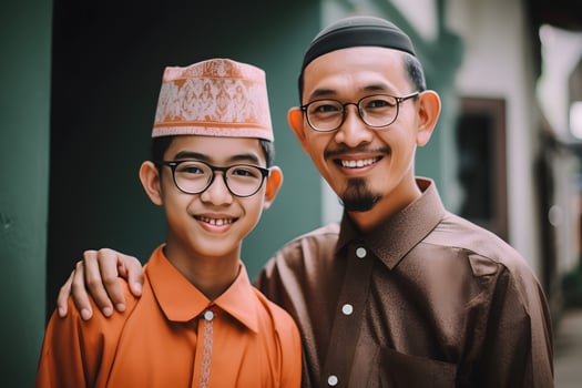 Indonesian male teacher with his student photo