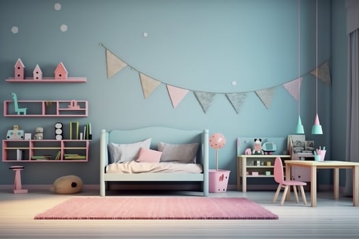 Modern child bedroom interior design in house with decoration children. Colorful children bedroom concept by AI Generated photo