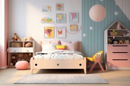 Modern child bedroom interior design in house with decoration children. Colorful children bedroom concept by AI Generated photo
