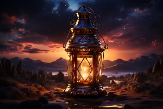 Eid mubarak and ramadan kareem greetings with islamic lantern and mosque. Eid al fitr background. Eid al fitr background of window concept by AI Generated photo