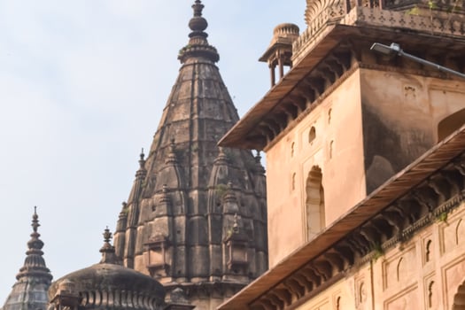 Beautiful view of Orchha Palace Fort, Raja Mahal and chaturbhuj temple from jahangir mahal, Orchha, Madhya Pradesh, Jahangir Mahal Orchha Fort in Orchha, Madhya Pradesh, Indian archaeological sites photo