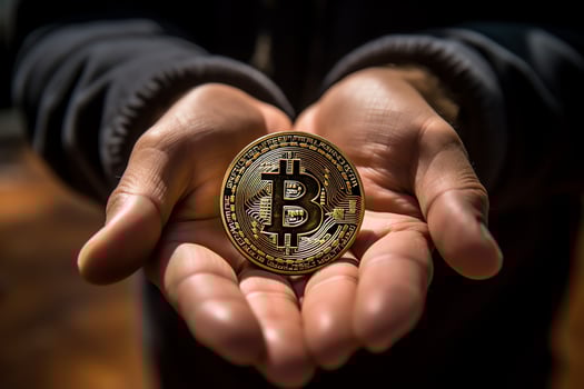 Golden bitcoin digital cryptocurrency futuristic money. Technology business internet trading concept by AI Generated photo