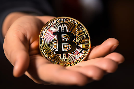 Golden bitcoin digital cryptocurrency futuristic money. Technology business internet trading concept by AI Generated photo