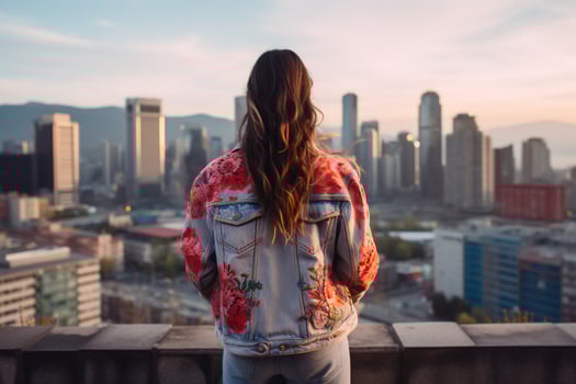 Trendy Denim Embroidery Outfit on Woman - AI generated photo