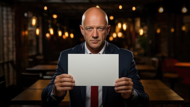 Businessman holding a blank sign AI Generated photo