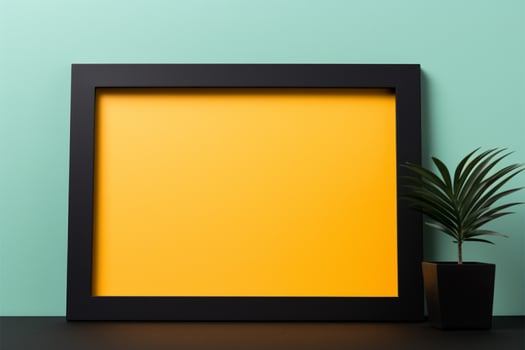Sleek flat lay black frame provides versatile copy space for your content AI Generated photo