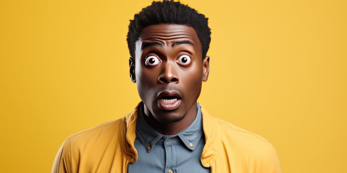 Portrait African man close-up on a yellow background. Generative AI photo