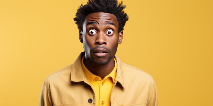 Portrait African man close-up on a yellow background. Generative AI photo