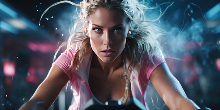 Close-up portrait of a woman, sporty lifestyle. Generative AI photo