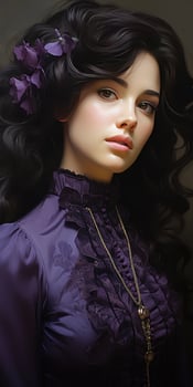 Close-up illustration of a woman in purple clothes. Generative AI photo