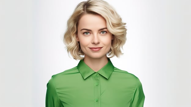 A woman in a green shirt with a smile photo