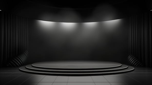 Black stage with spotlight and stage lights photo