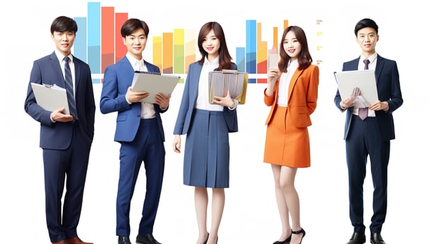 Business people in business suits holding papers photo