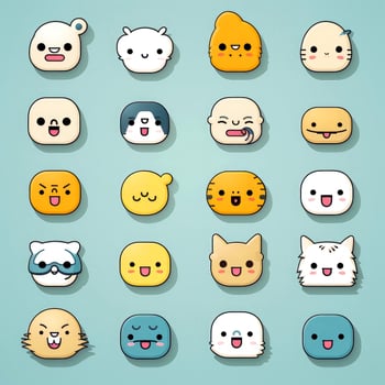 Set of animal faces, face emojis, stickers, emoticons,cartoon funny mascot characters face set, Generative AI illustration photo