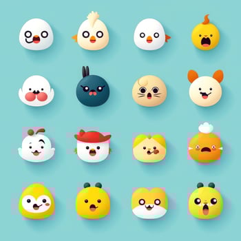 Set of animal faces, face emojis, stickers, emoticons,cartoon funny mascot characters face set, Generative AI illustration photo