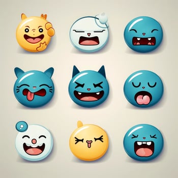 Set of animal faces, face emojis, stickers, emoticons,cartoon funny mascot characters face set, Generative AI illustration photo