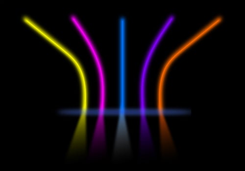 3d render abstract Neon lines triangles tunnel, Square rectangle picture frame with two tone neon color motion graphic on isolated black background. photo
