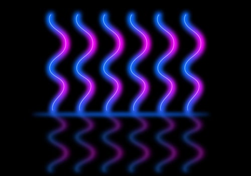 3d render abstract Neon lines triangles tunnel, Square rectangle picture frame with two tone neon color motion graphic on isolated black background. photo