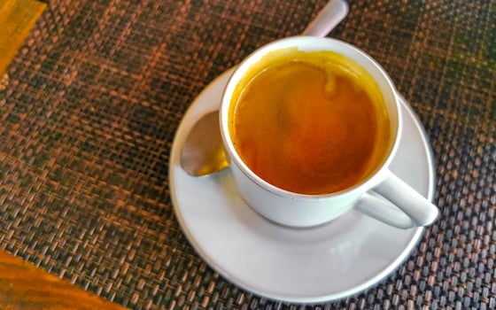 Cup of americano black coffee in restaurant cafe in Mexico. photo