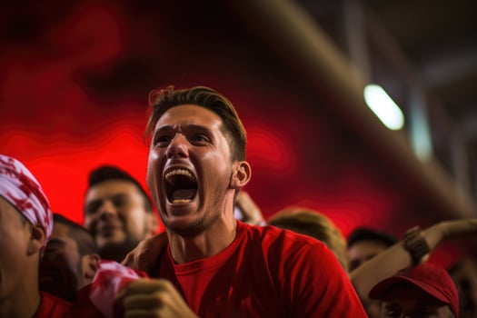A group of passionate fans roar in excitement as the football season kicks off with a thrilling game photo