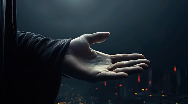 AI generated Hand that show on the black background photo