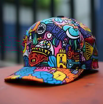 A colorful hat with a cartoon design on it photo