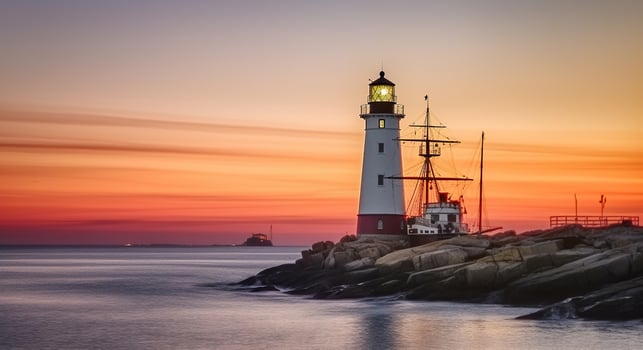 Shipwreck and Lighthouse Silhouettes in Perfect Harmony. Generative AI photo