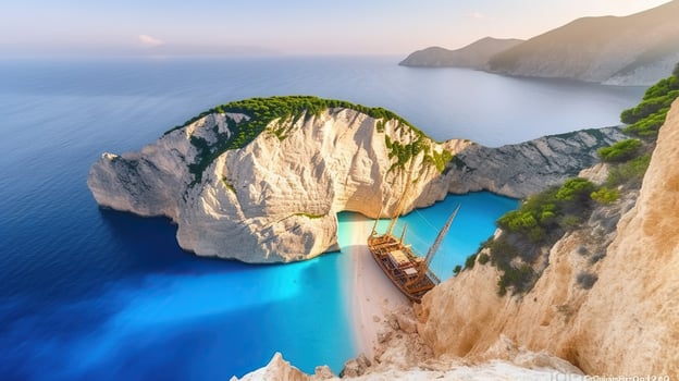 Tropical Paradise, Exploring the Splendor of Navagio Beach in Zakynthos. Generative AI photo