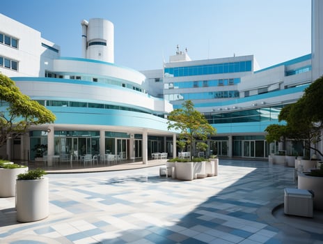 Ai Generated Bright blue and white colors hospital photo