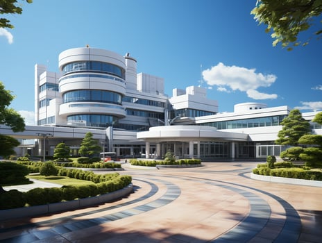 Ai Generated Bright blue and white colors hospital photo