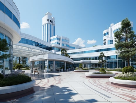 Ai Generated Bright blue and white colors hospital photo