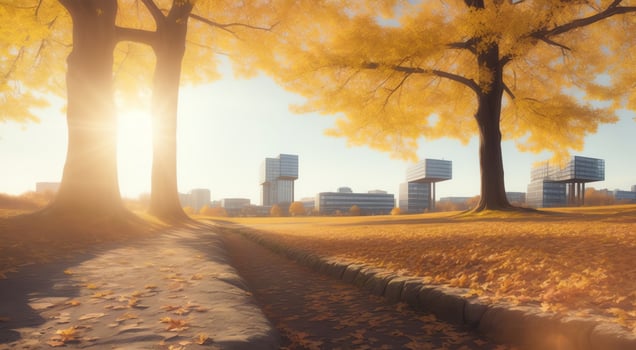 photo autumn scene with tree and building ai generated