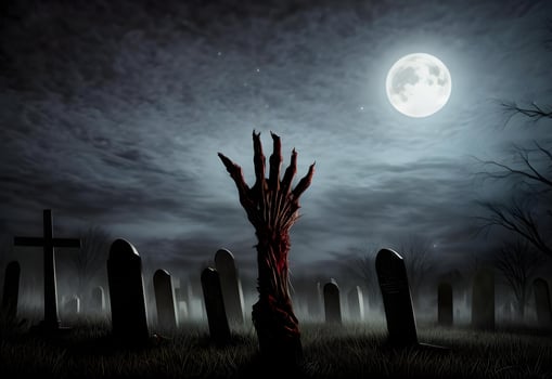 zombie hand raise out of graveyard ai generated photo