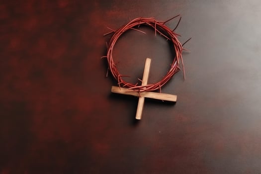 Happy good friday celebration concept with crown of thorns, bible, christian cross and copy space concept by AI Generated photo