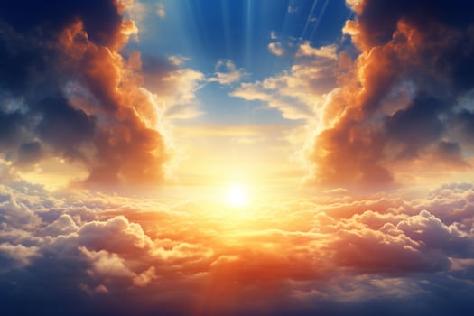 Beautiful aerial view above clouds at sunset. sunset above the clouds. ai generated pro photo