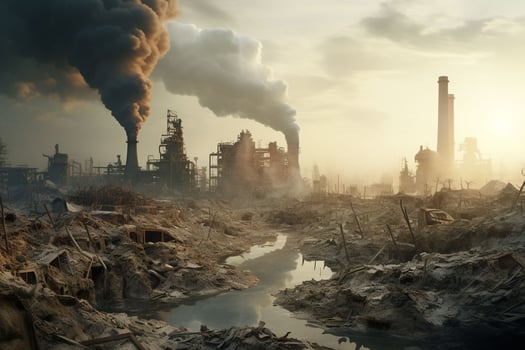 Industrial smoke rising from the chimneys of an oil refinery. Pollution of the environment. Global warming concept. ai generated  pro photo