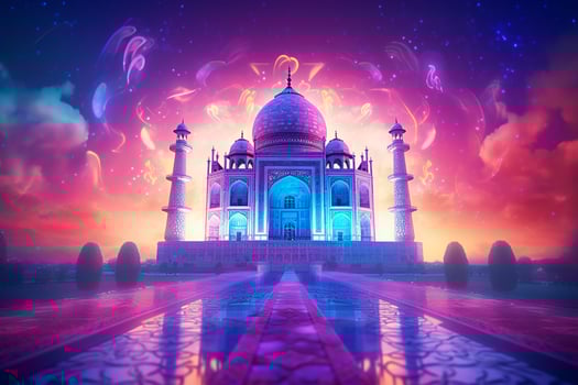 Taj Mahal with fireworks in the background, New Delhi, India. ai generated pro photo