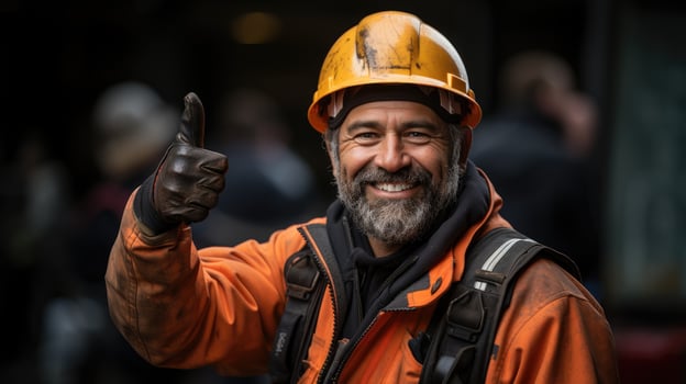 Construction worker showing thumb up AI Generated photo